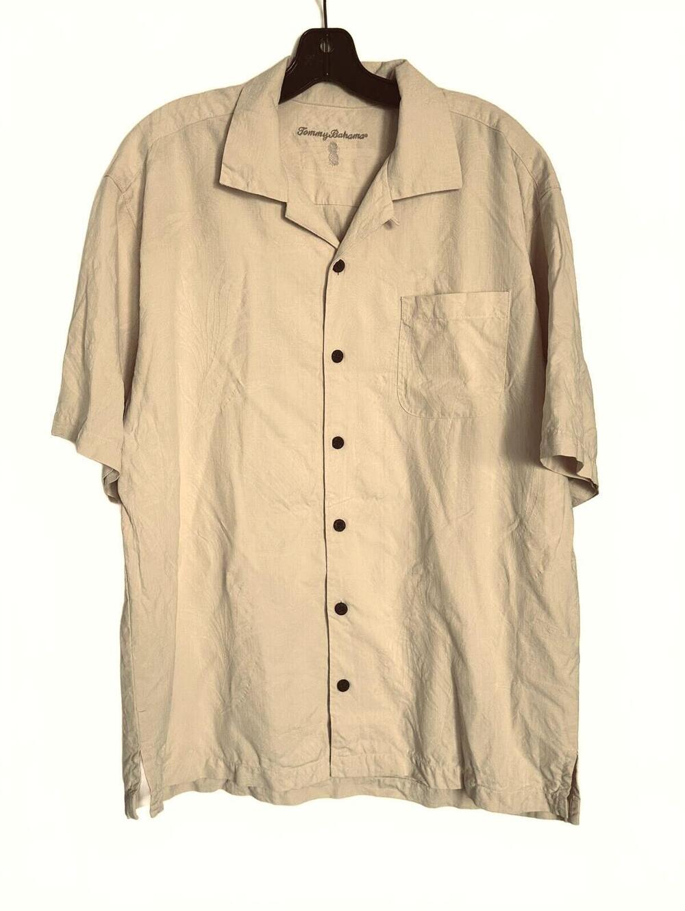 Tommy Bahama Light Yellow 100% Silk Hawaiian Button Front Short Sleeve Mens - L